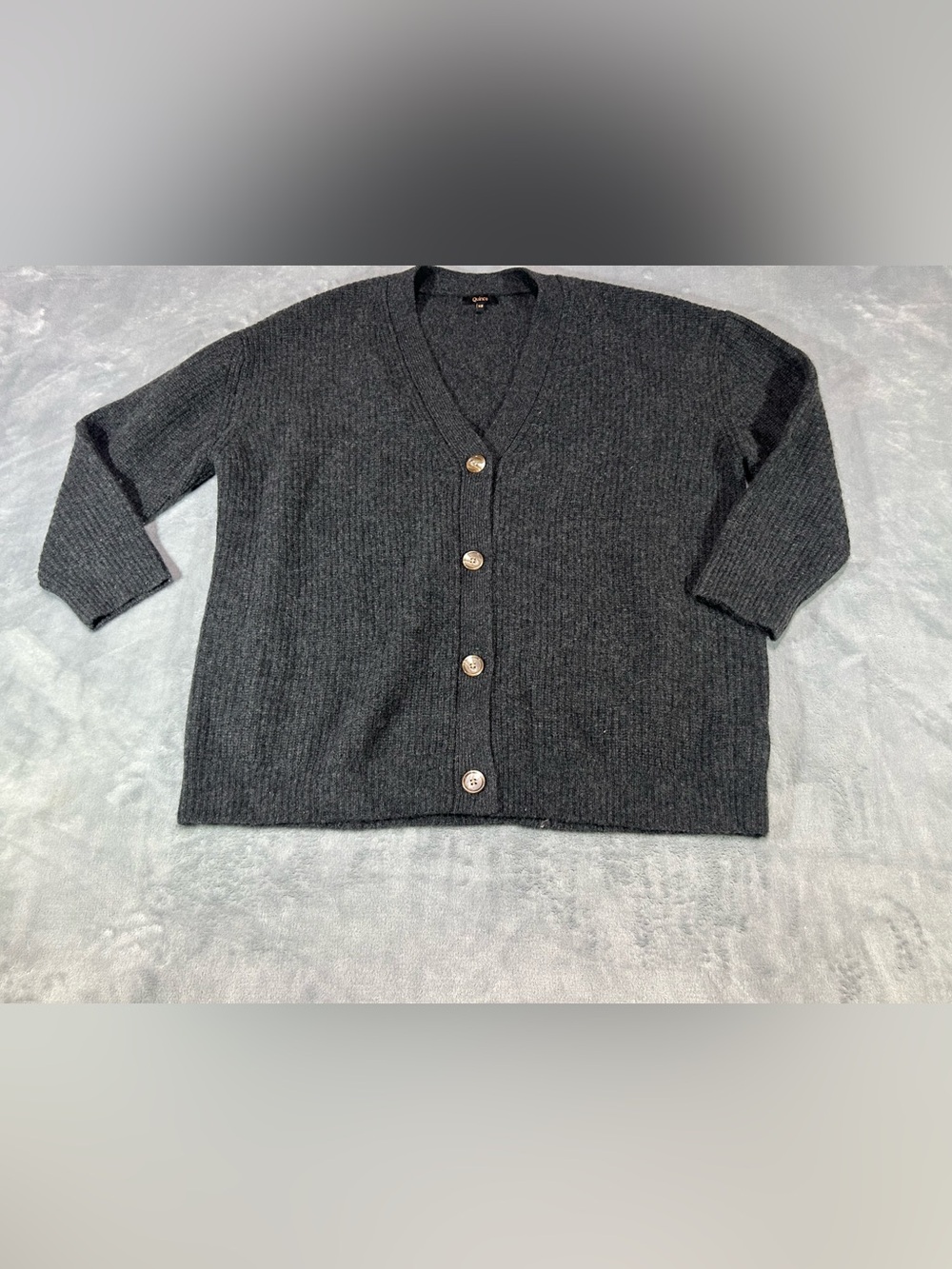 Quince 100% Cashmere Gray V-Neck Button-Front Cardigan Sweater Women’s XS